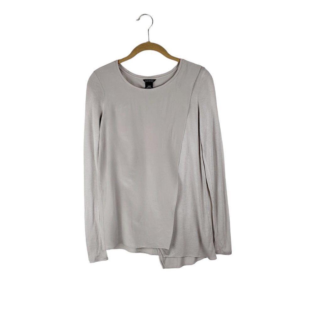 Club Monaco Long Sleeve Asymmetrical Top Silver Gray Layered Drape Silk Size XS
